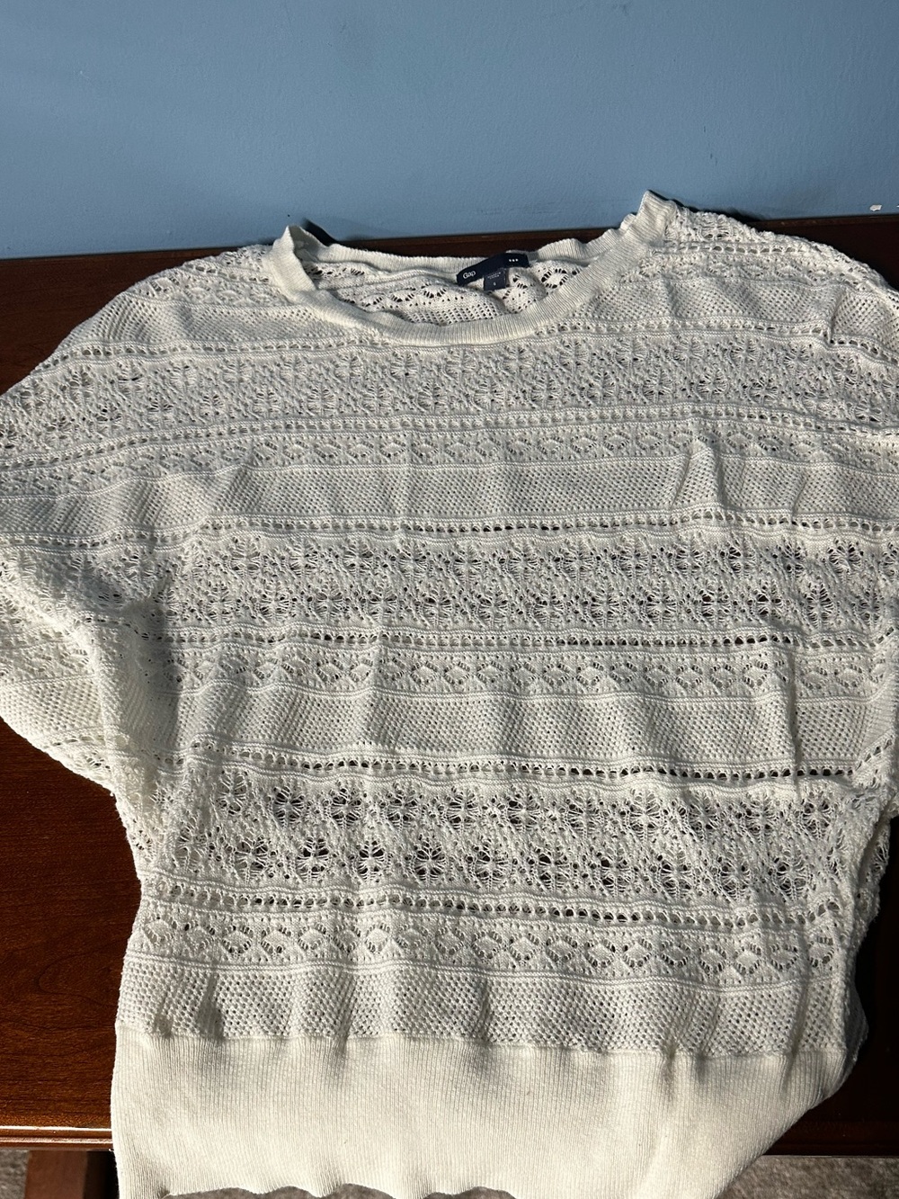 GAP White Crochet Open-Knit Short Sleeve Sweater Top